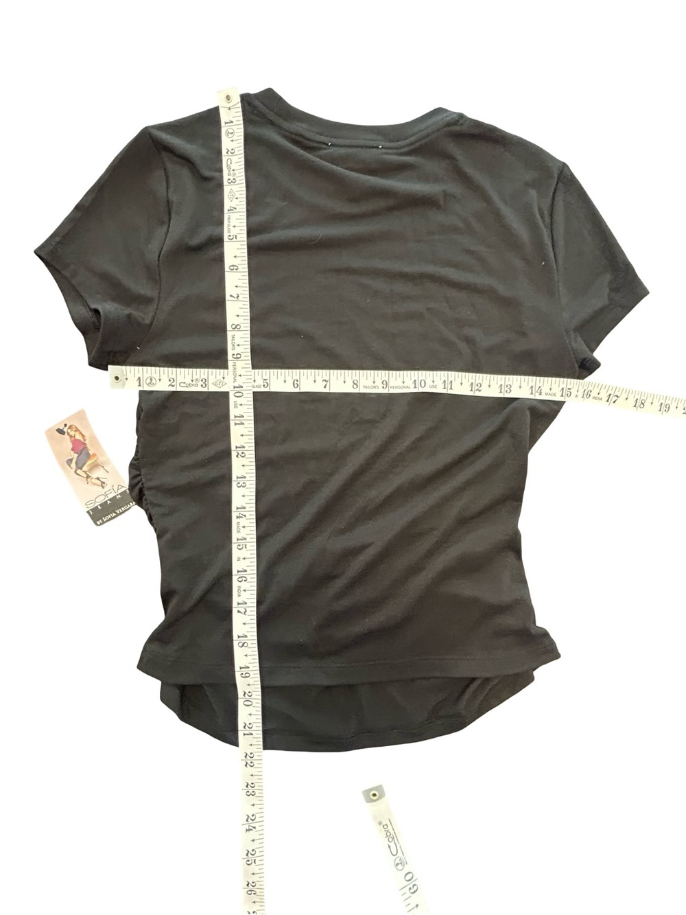 Sofia Vergara simple solid black Ruched Side short Sleeves fitted tee NWT SM - Picture 12 of 12